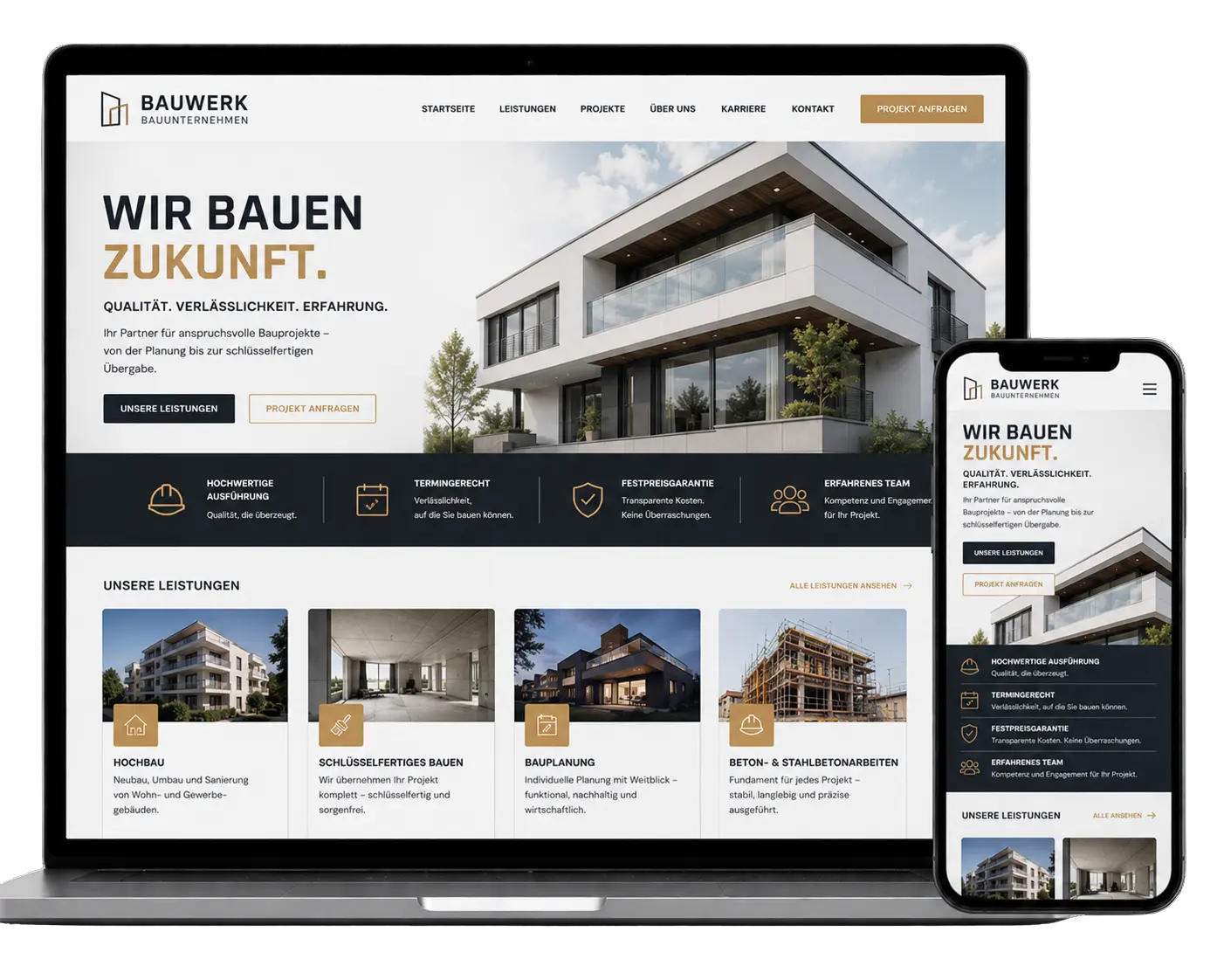 Website-Mockup für ein Bauunternehmen
