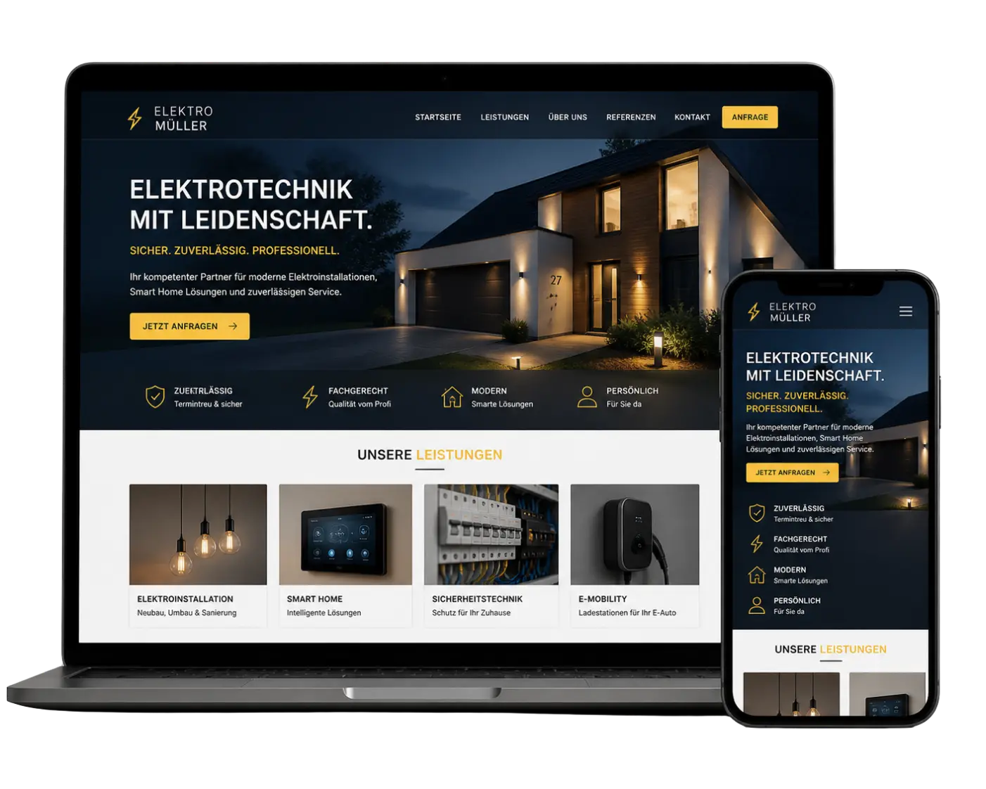 Website-Mockup für einen Elektriker