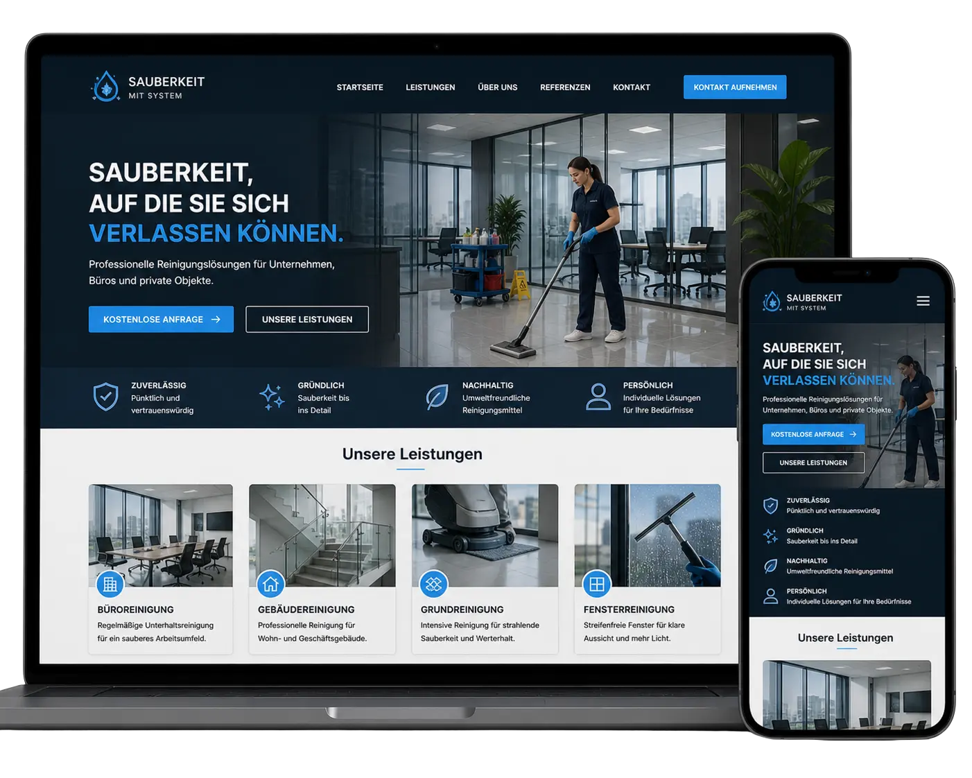 Website-Mockup für eine Reinigungsfirma